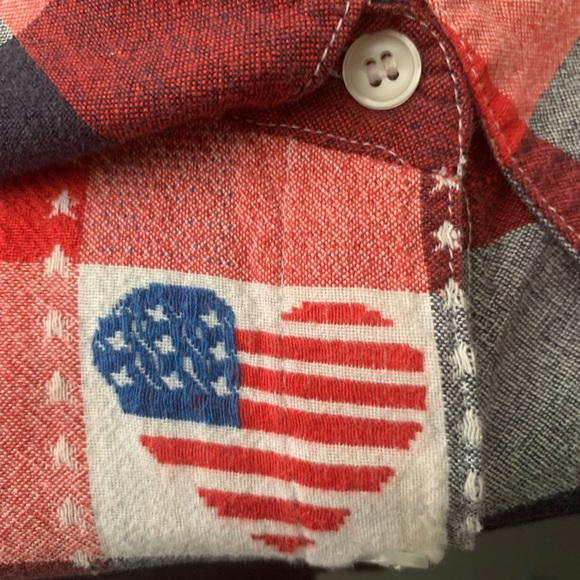 Plaid Patriotic Vintage Heart American Flag Button Down Collar Shirt checkered - Picture 4 of 11